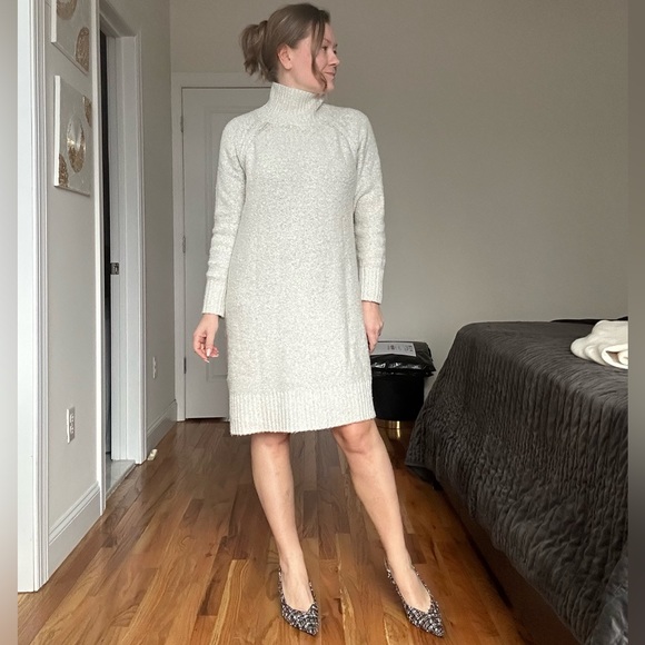 Mock Neck Long Sleeve Knee Length Sweater Dress - Picture 1 of 10